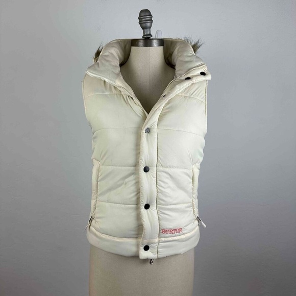 Burton Ivory Sleeveless Hooded Button Up Puffer Vest Size Medium - Picture 2 of 16